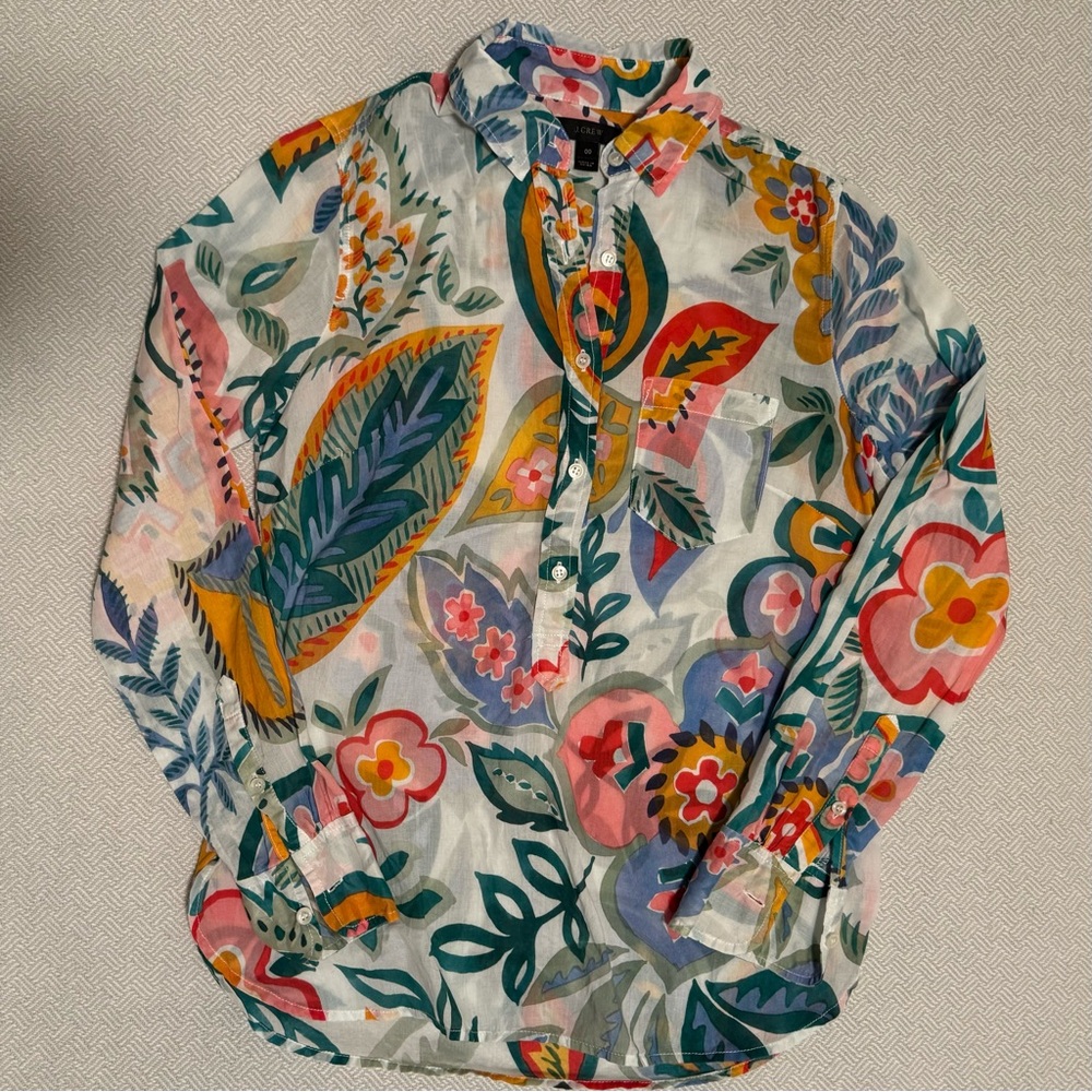 JCrew size 00, colorful floral button down